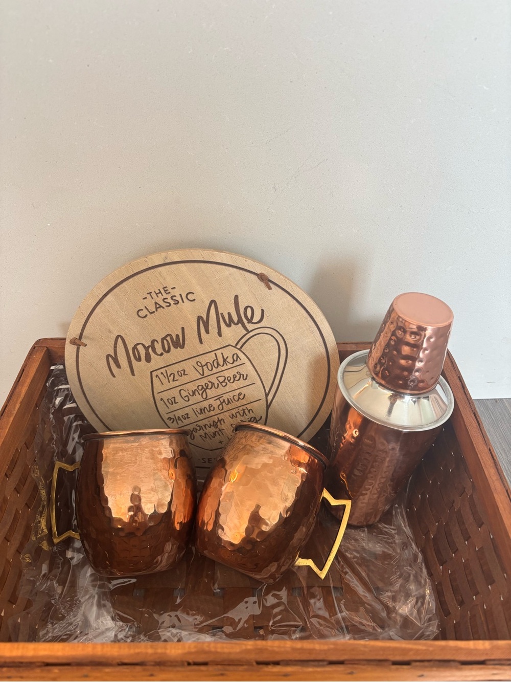 Copper Moscow Mule Mug Set with Cocktail Shaker - Copper Finish (total 4 mugs)